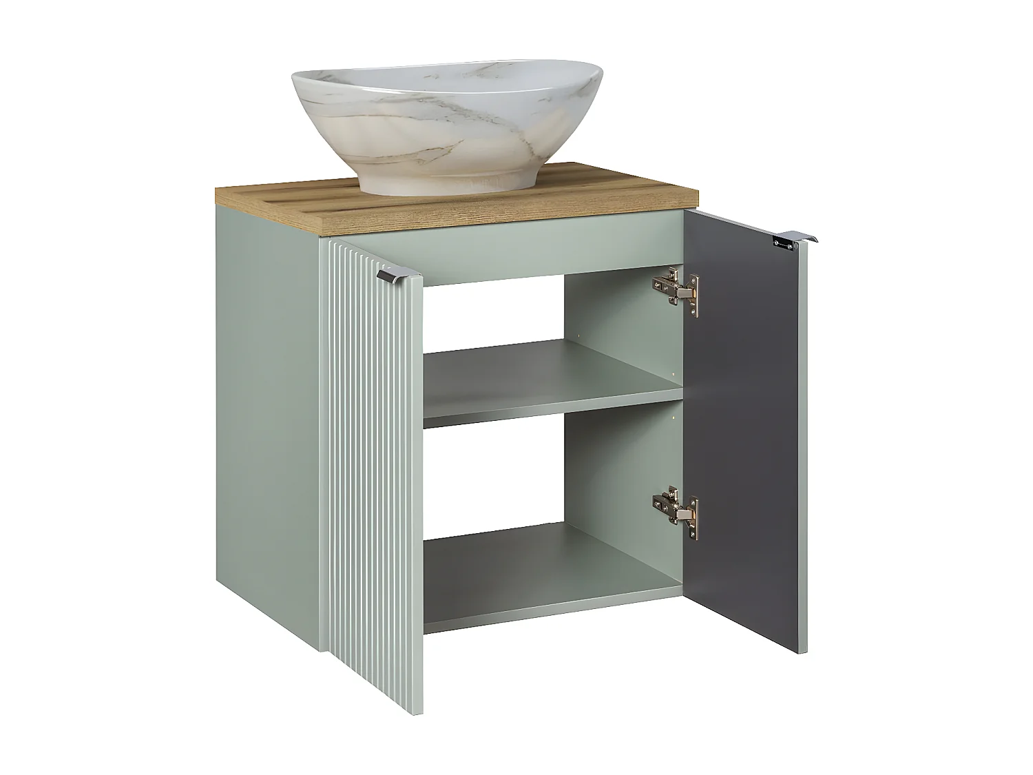 Enkel wastafelmeubel 60cm 2 deuren en sokkel Jade Groen en Hout