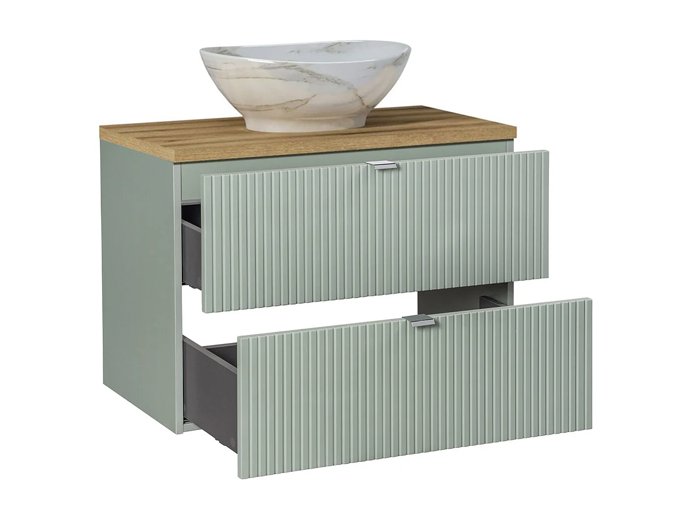 Ensemble meuble simple vasque 80cm 2 tiroirs et colonne Jade Vert et Bois