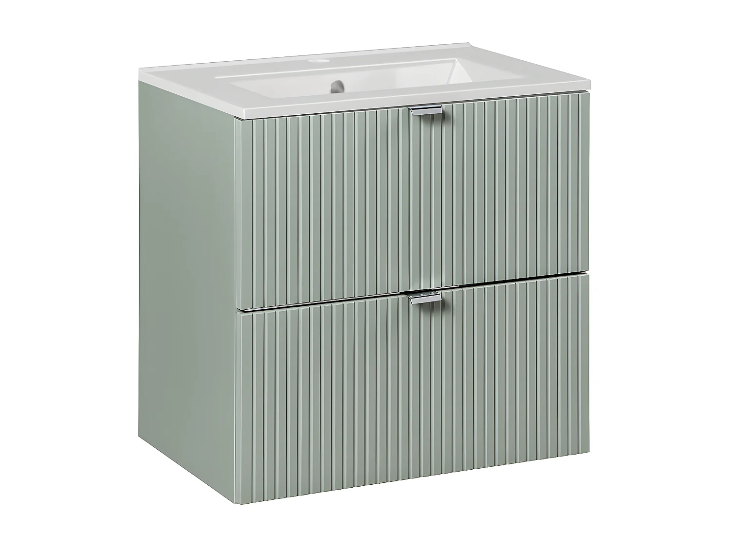 Ensemble meuble simple vasque encastrée 60cm 2 tiroirs et colonne Jade Vert et Bois