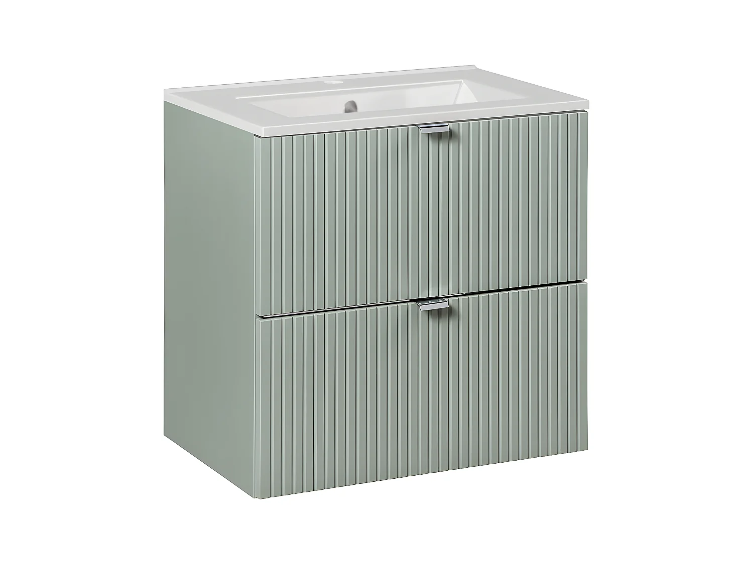 Ensemble meuble simple vasque encastrée 60cm 2 tiroirs et colonne Jade Vert et Bois