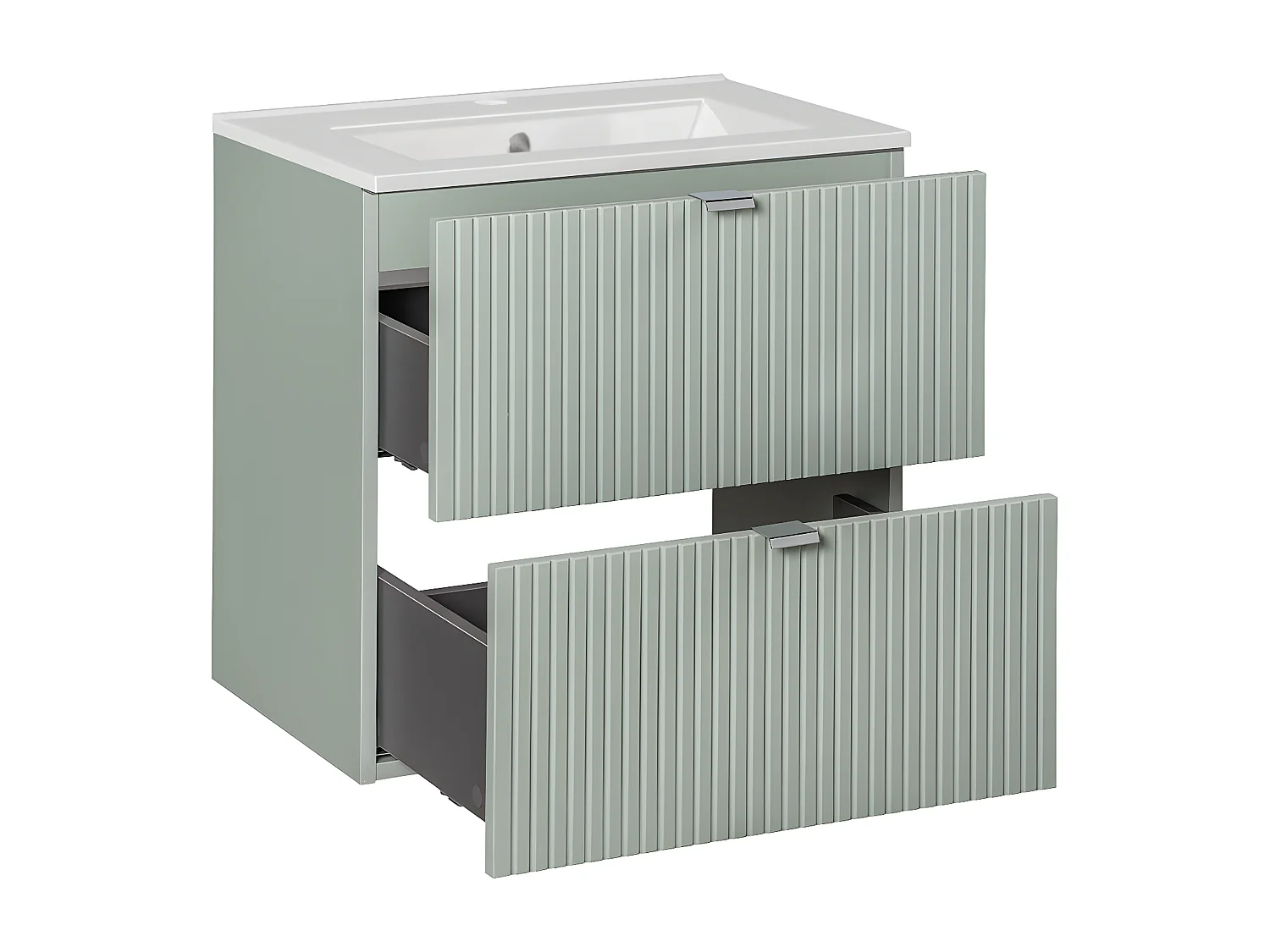 Conjunto de muebles lavabo individual encastrado 60cm 2 cajones y columna Jade Verde y Madera