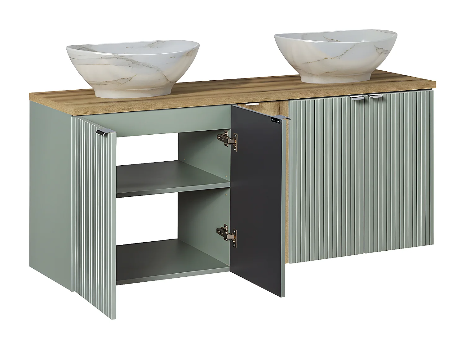 Groen en hout Jade 5-deurs 140cm dubbele wastafel met sokkel