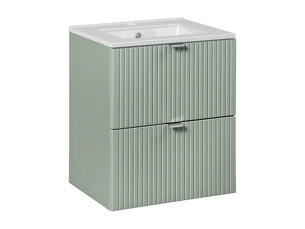 Ensemble meuble simple vasque encastrée 50cm 2 tiroirs et colonne Jade Vert et Bois