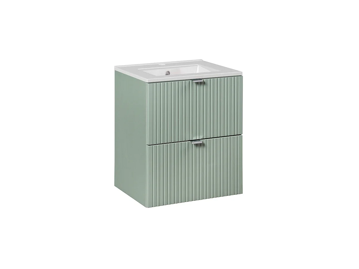 Conjunto móvel lavatório simples encastrado 50cm 2 gavetas e coluna Verde Jade e Madeira