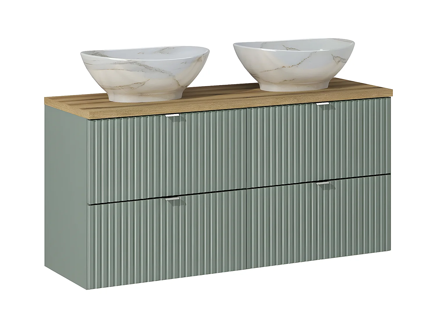 Ensemble meuble double vasque 120cm 4 tiroirs et colonne Jade Vert et Bois
