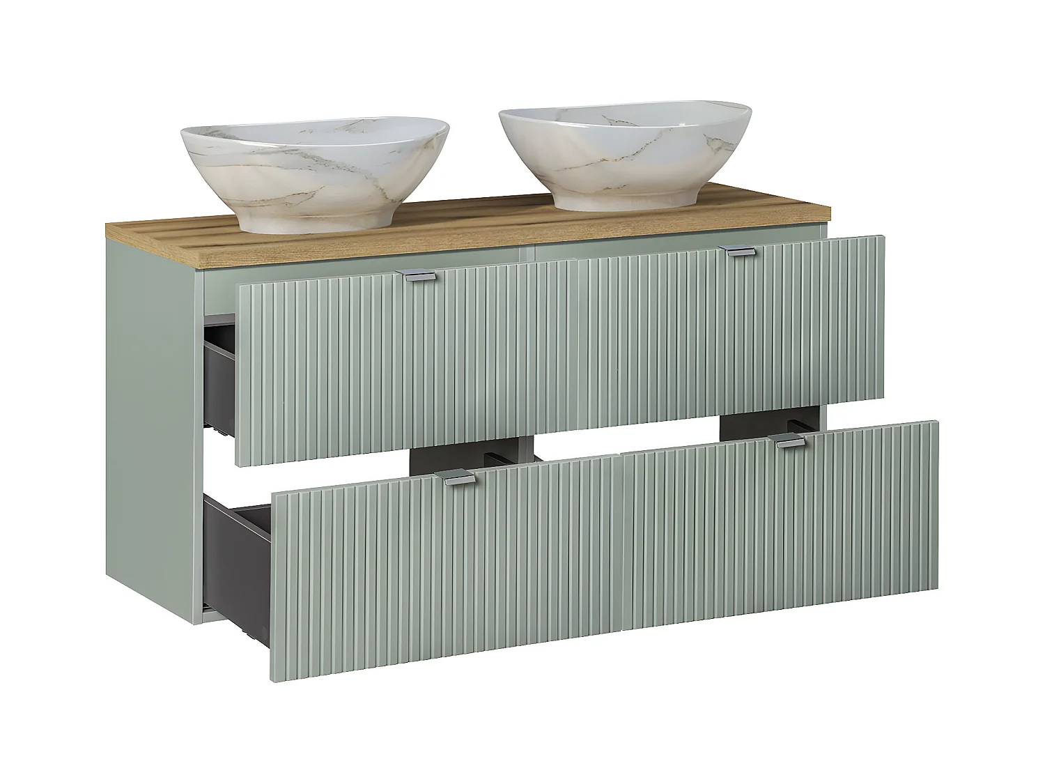 Ensemble meuble double vasque 120cm 4 tiroirs et colonne Jade Vert et Bois