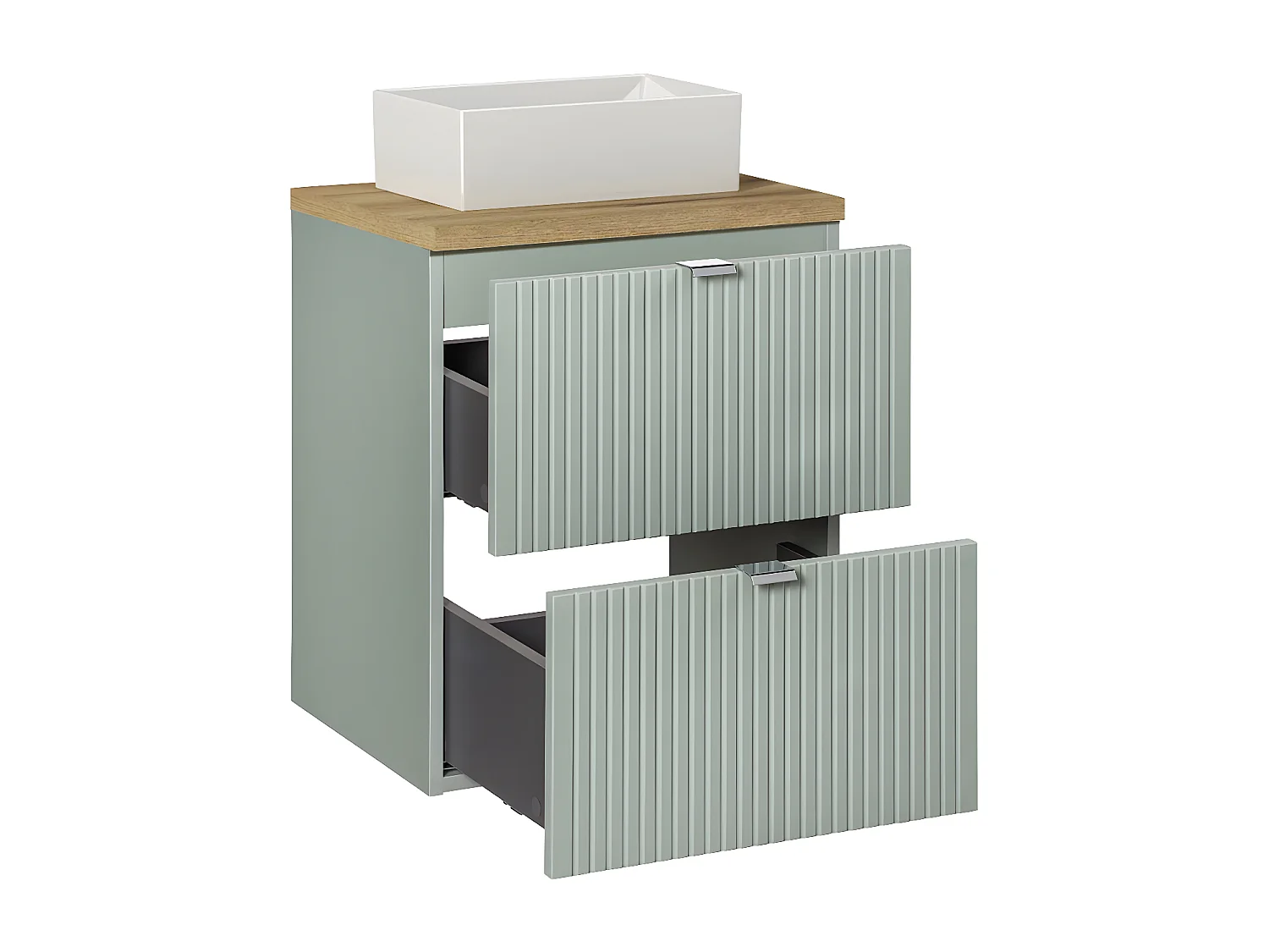 Ensemble meuble simple vasque 50cm 2 tiroirs et colonne Jade Vert et Bois