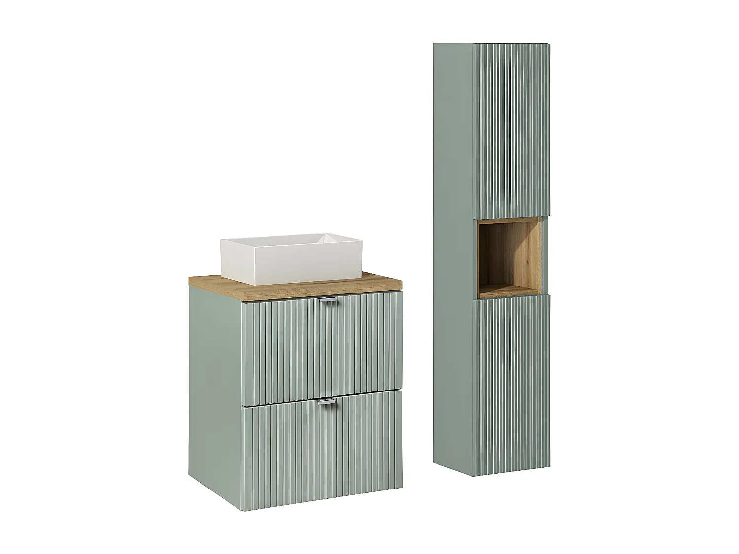 Conjunto de móveis de casa de banho com lavatório Jade verde e madeira 50cm