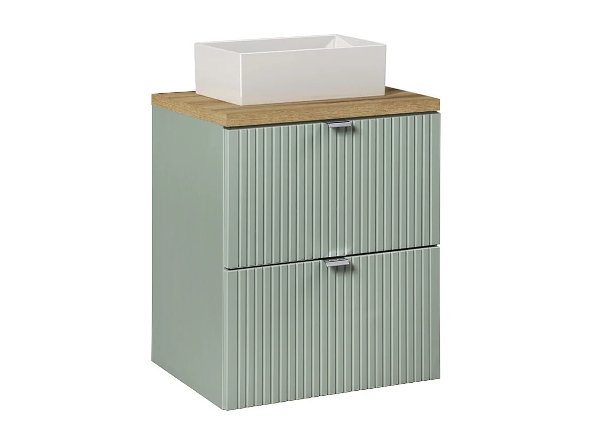 Ensemble meuble simple vasque 50cm 2 tiroirs et colonne Jade Vert et Bois
