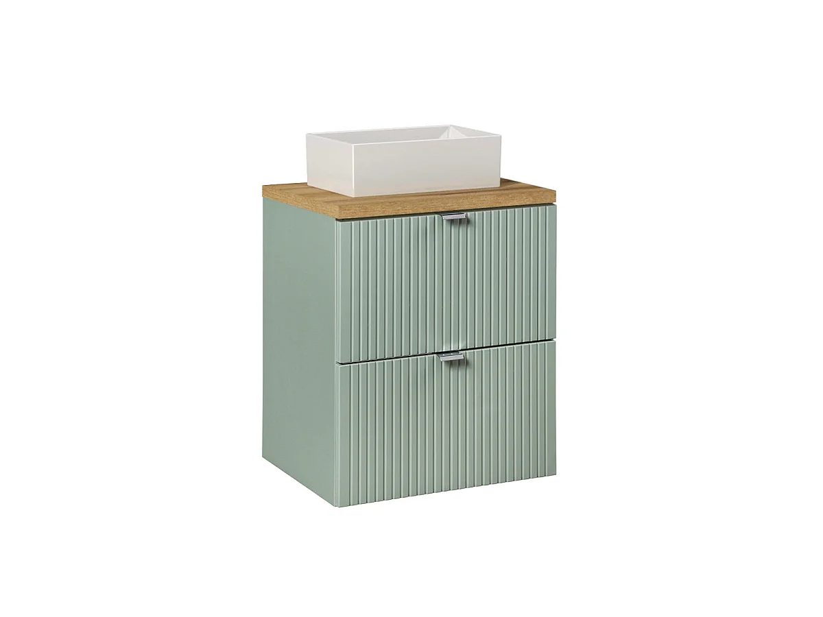 Ensemble meuble simple vasque 50cm 2 tiroirs et colonne Jade Vert et Bois