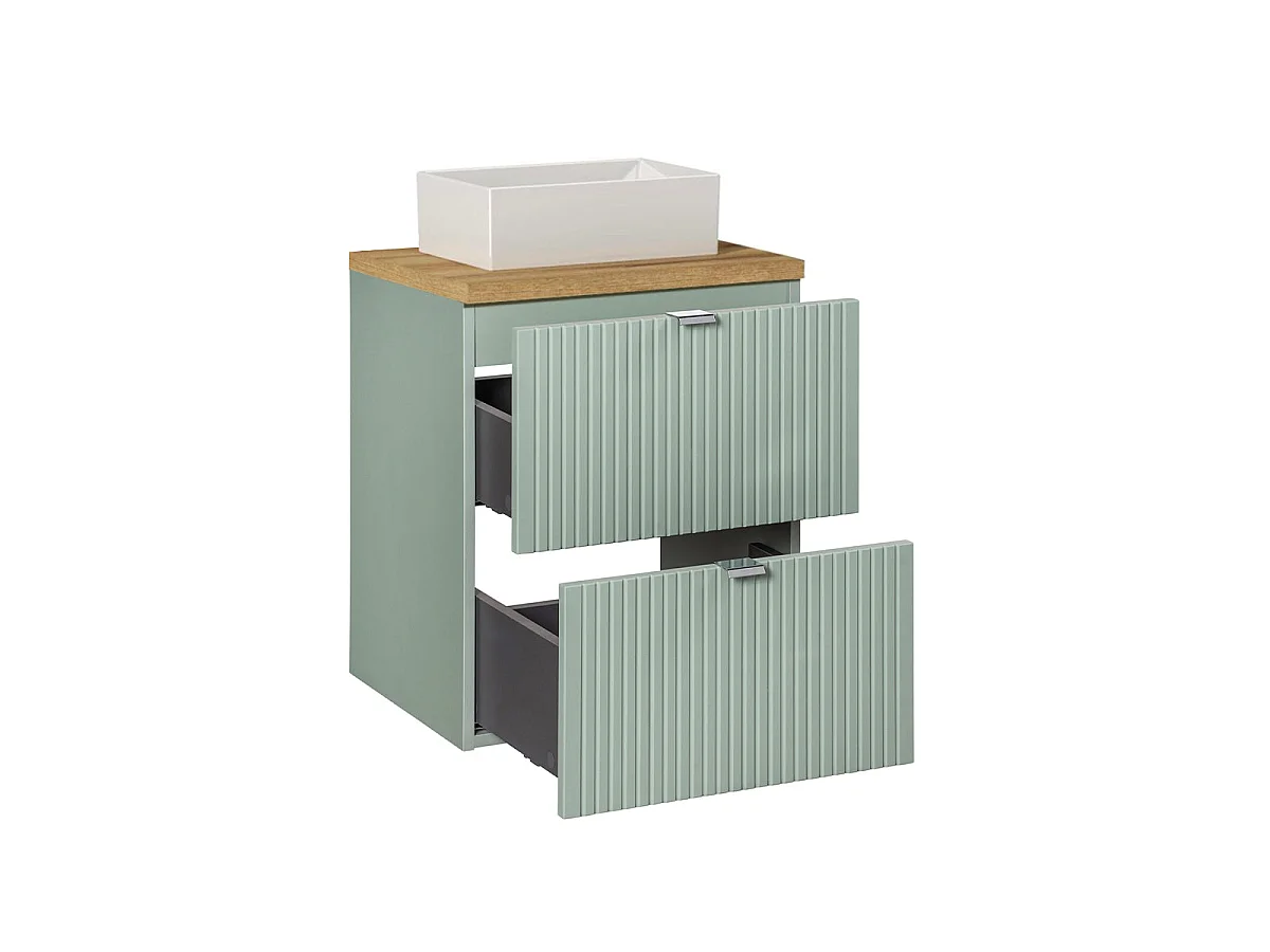 Ensemble meuble simple vasque 50cm 2 tiroirs et colonne Jade Vert et Bois