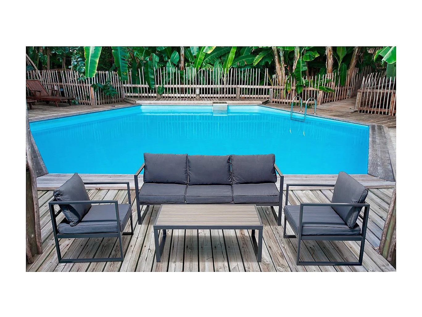 Salon de jardin en aluminium "Adela" - 5 places - Gris