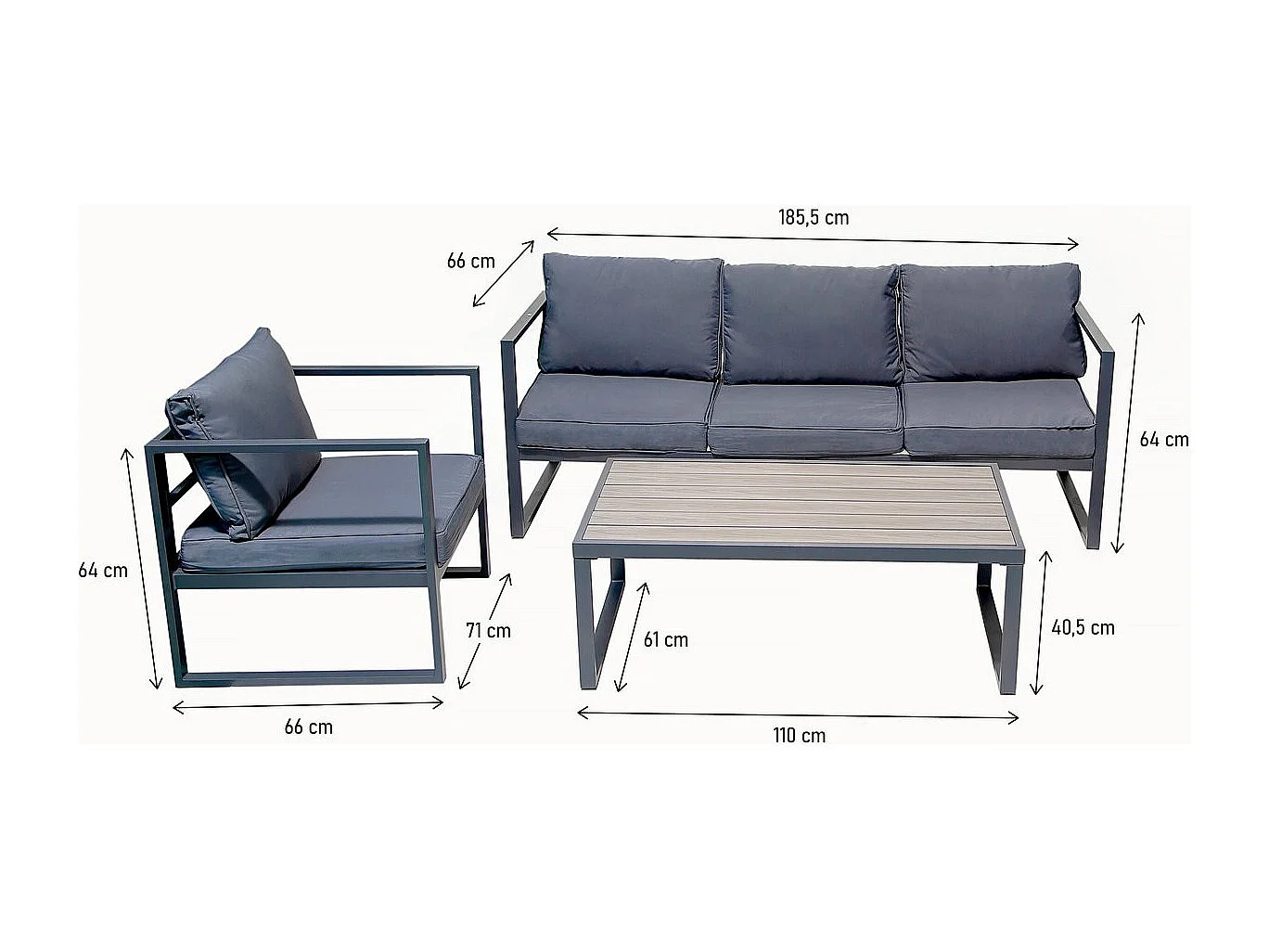 Salon de jardin en aluminium "Adela" - 5 places - Gris