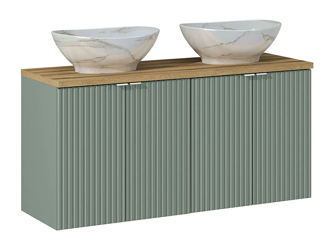 Dubbele wastafel 120cm 4 deuren Jade Groen en Hout