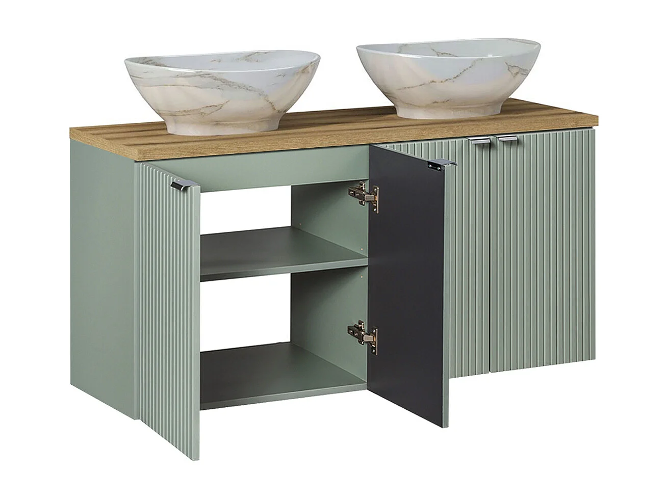 Dubbele wastafel 120cm 4 deuren Jade Groen en Hout
