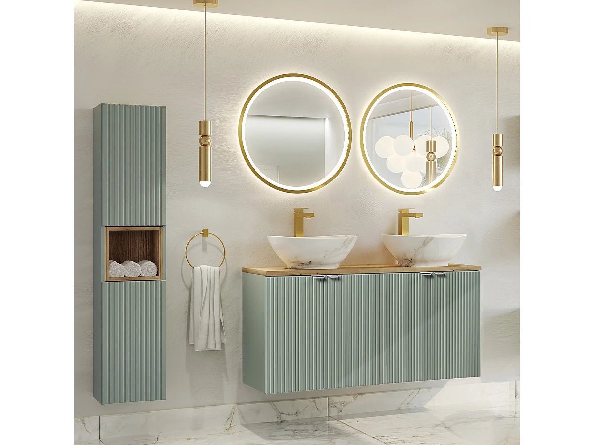 Dubbele wastafel 120cm 4 deuren Jade Groen en Hout