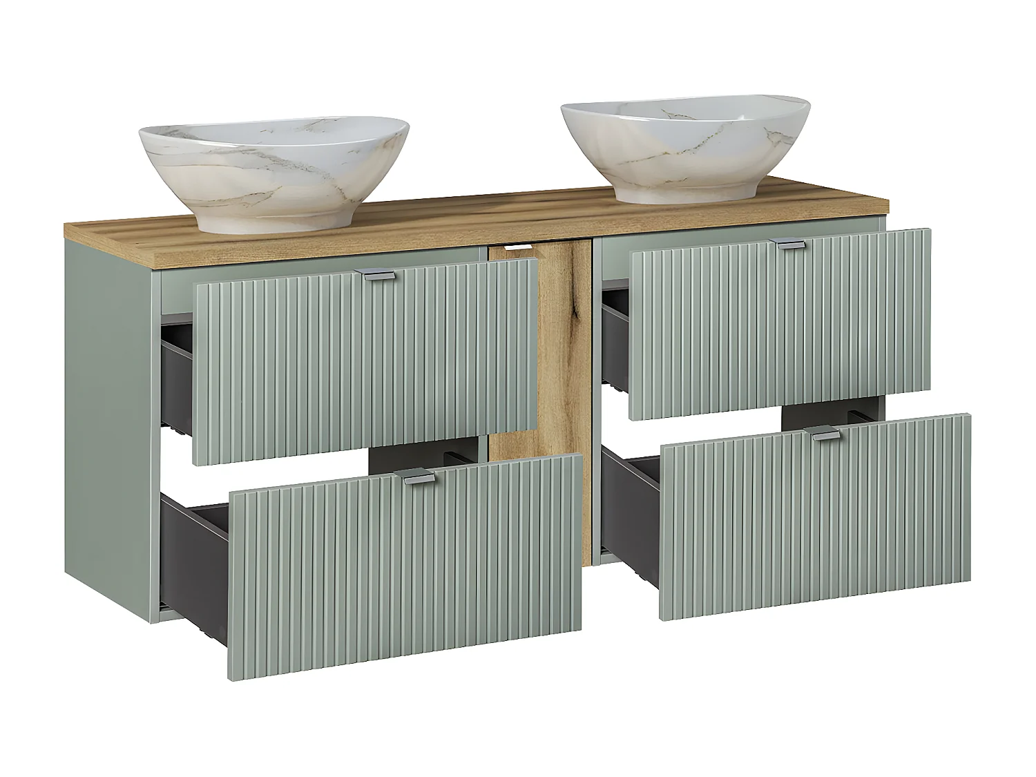 Meuble double vasque 140cm 4 tiroirs Jade Vert et Bois