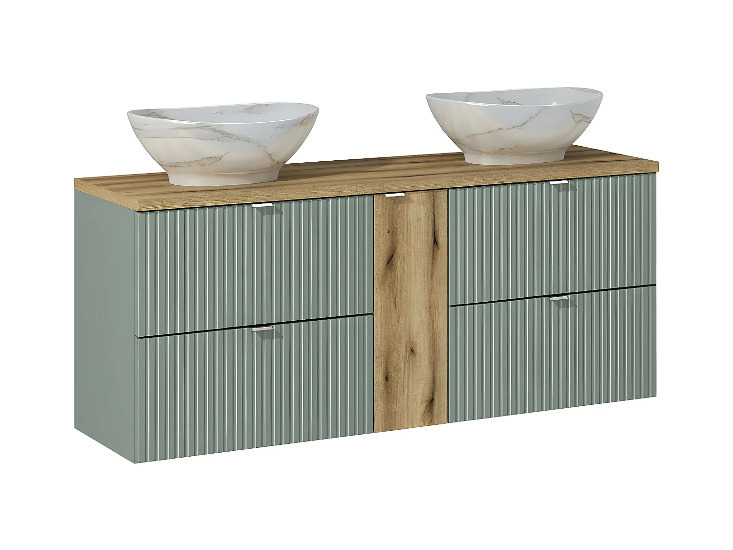 Meuble double vasque 140cm 4 tiroirs Jade Vert et Bois