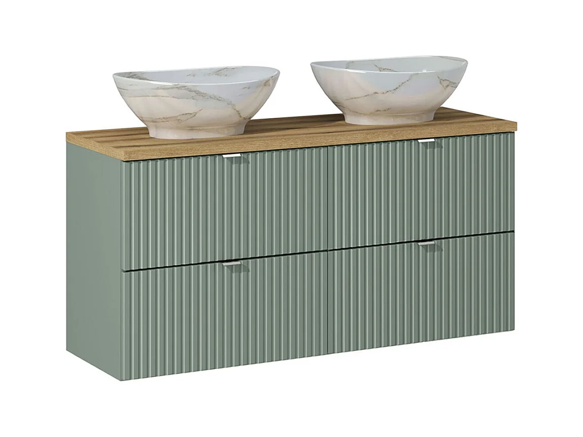 Meuble double vasque 120cm 4 tiroirs Jade Vert et Bois
