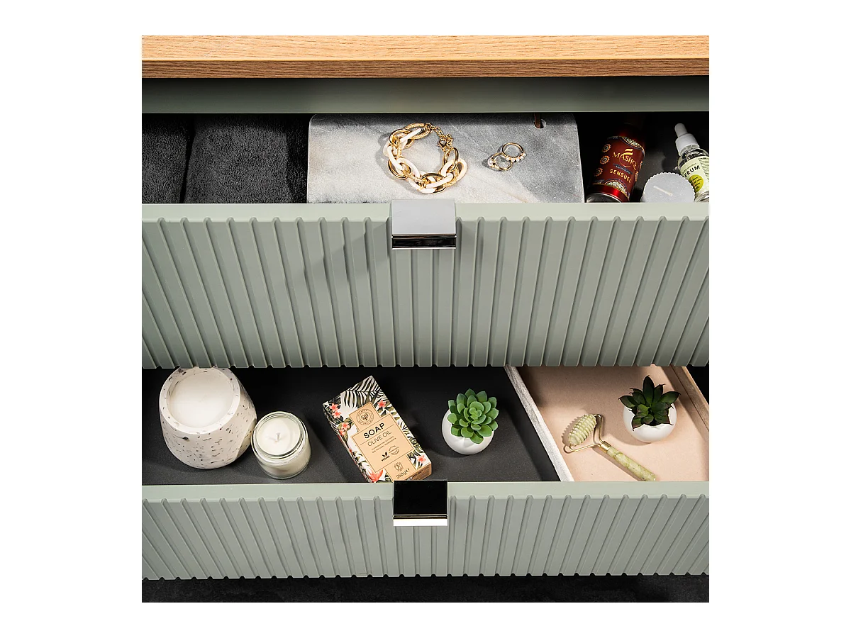 Meuble double vasque 120cm 4 tiroirs Jade Vert et Bois