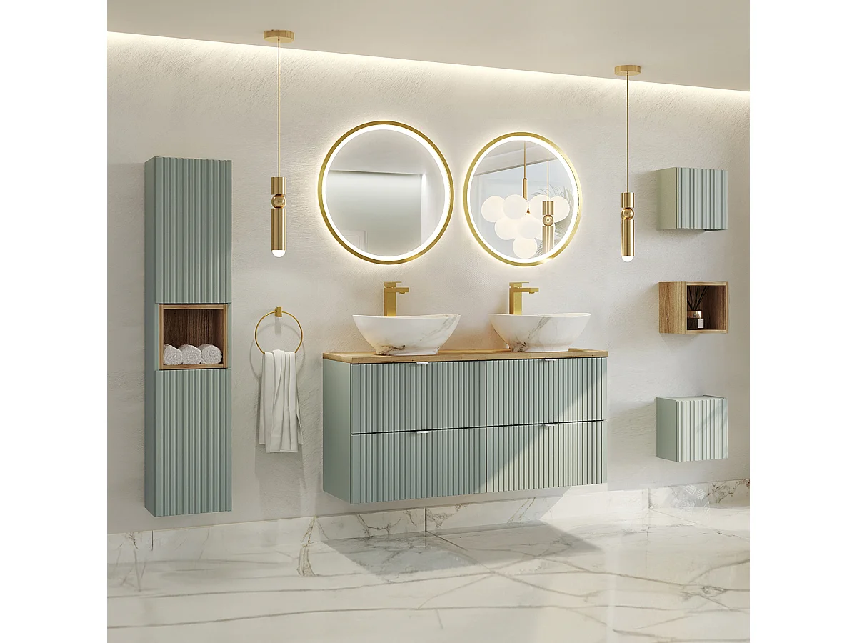 Meuble double vasque 120cm 4 tiroirs Jade Vert et Bois