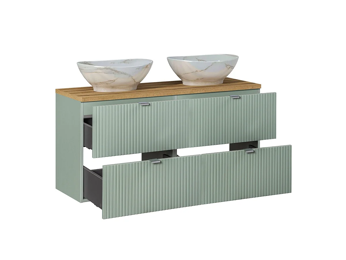 Meuble double vasque 120cm 4 tiroirs Jade Vert et Bois