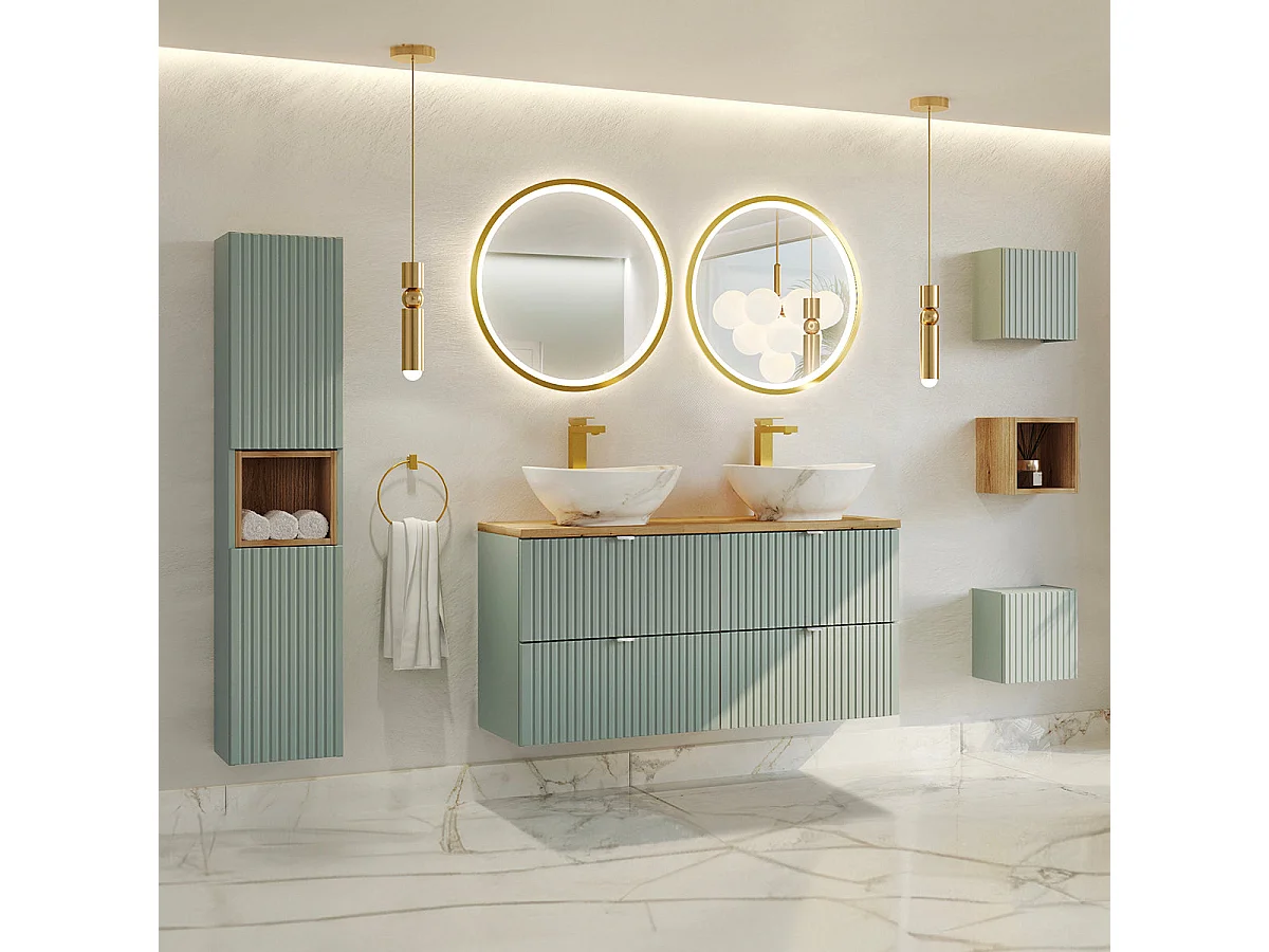 Meuble double vasque 120cm 4 tiroirs Jade Vert et Bois