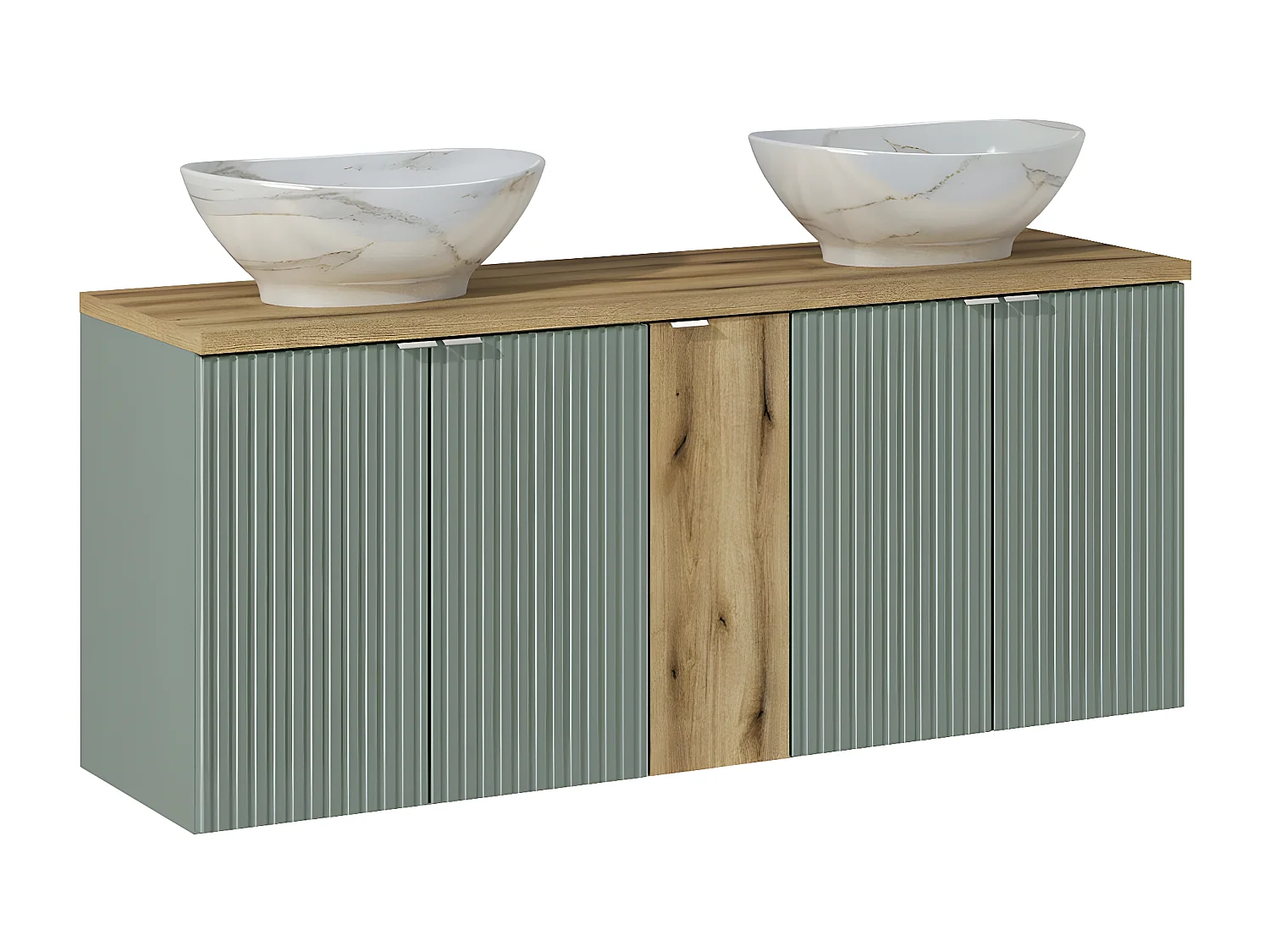 Dubbele wastafel 140cm 5 deuren Jade Groen en Hout