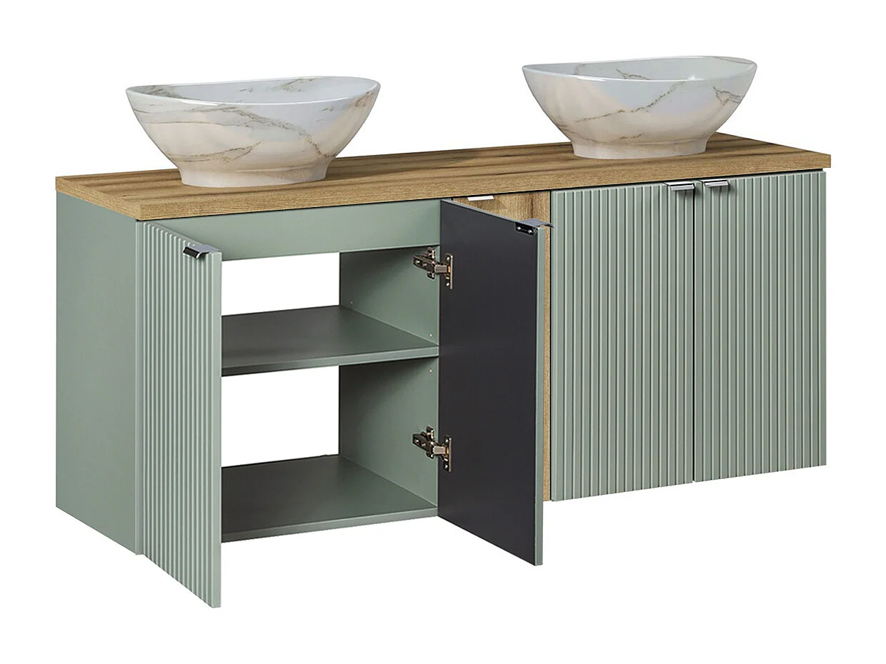 Dobbelt håndvask 140cm 5 døre Jade Green og træ