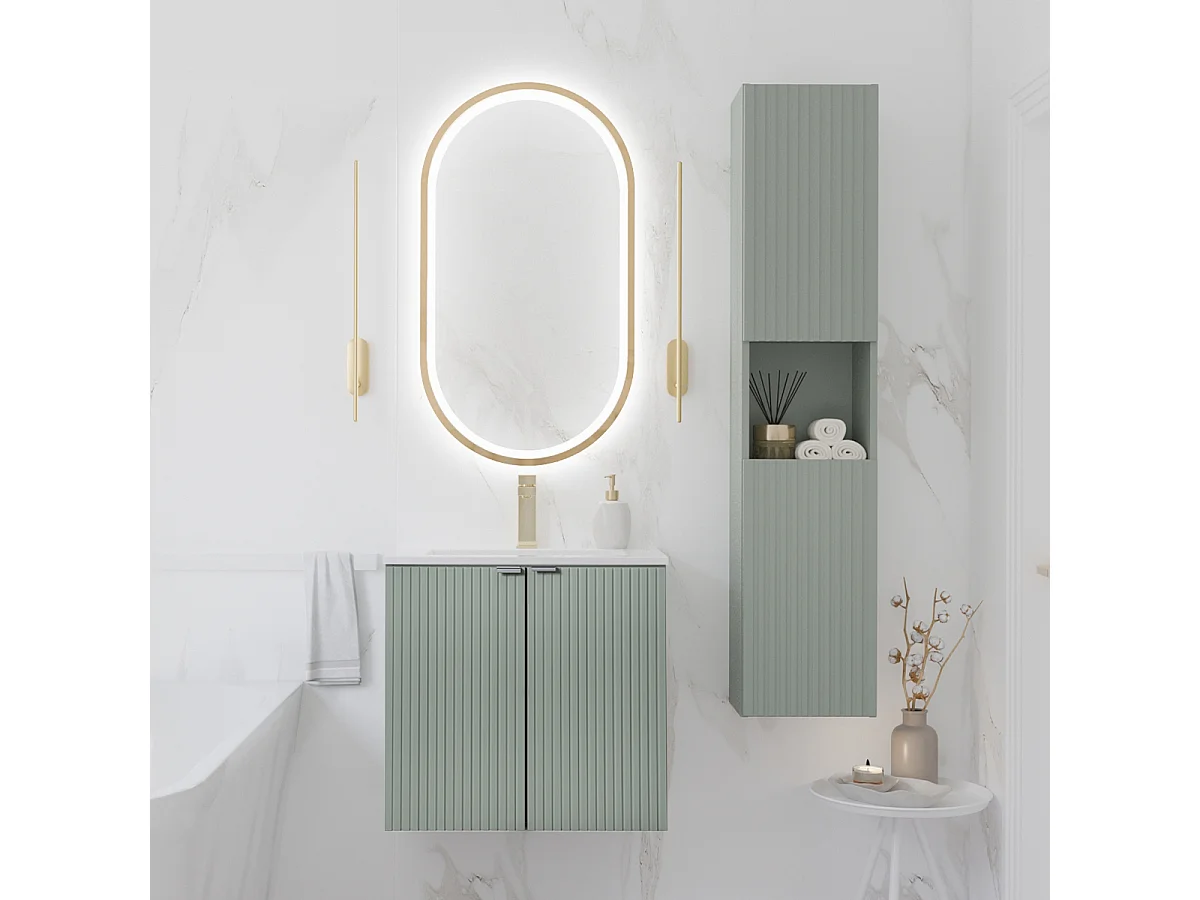 Enkelt håndvask 60 cm med 2 låger Jade Green