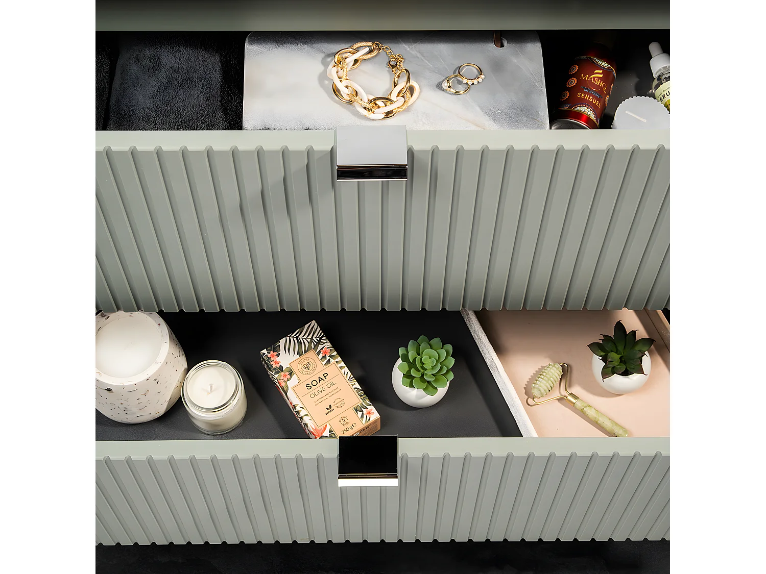 Meuble simple vasque encastrée 50cm 2 tiroirs Jade Vert