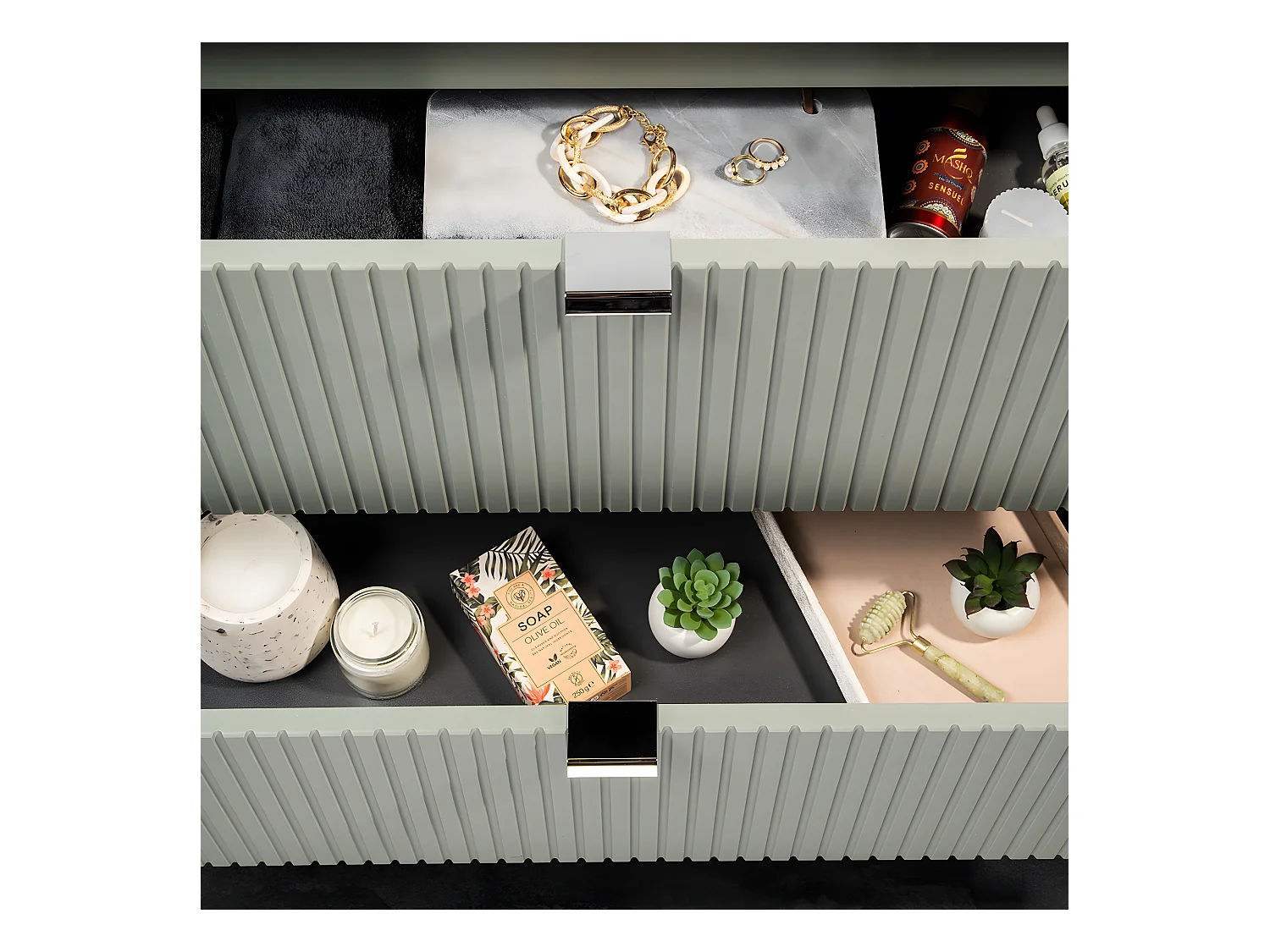 Meuble simple vasque encastrée 50cm 2 tiroirs Jade Vert