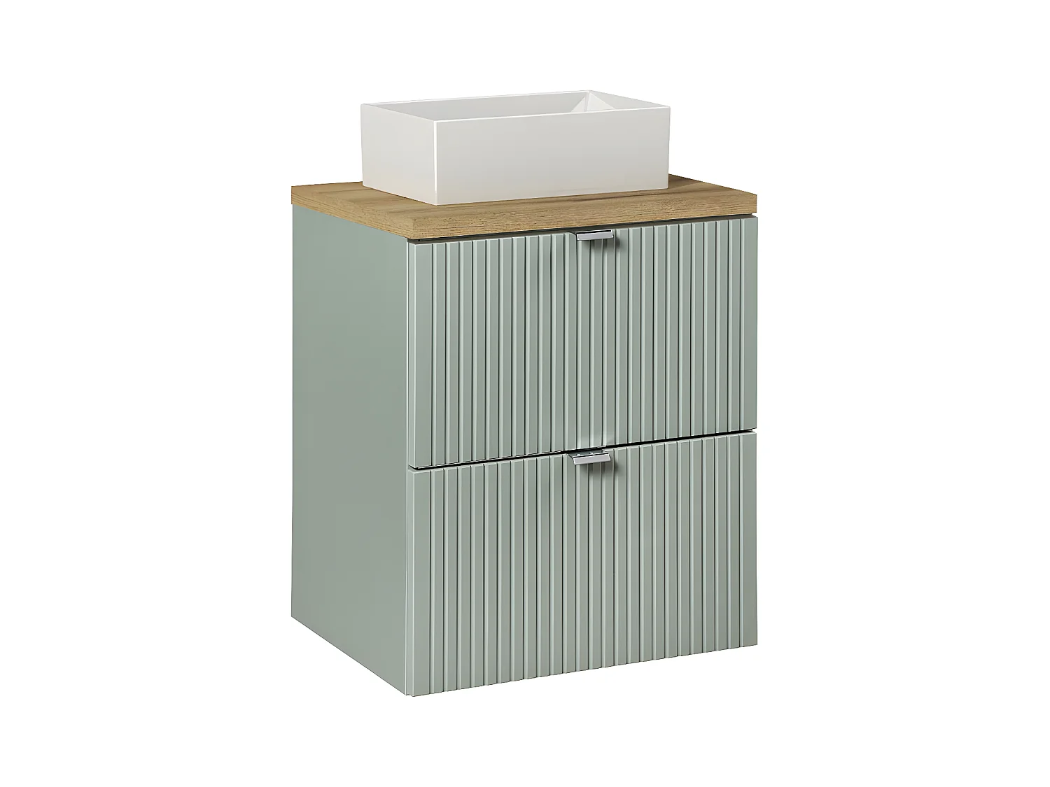 Meuble simple vasque 50cm 2 tiroirs Jade Vert et Bois
