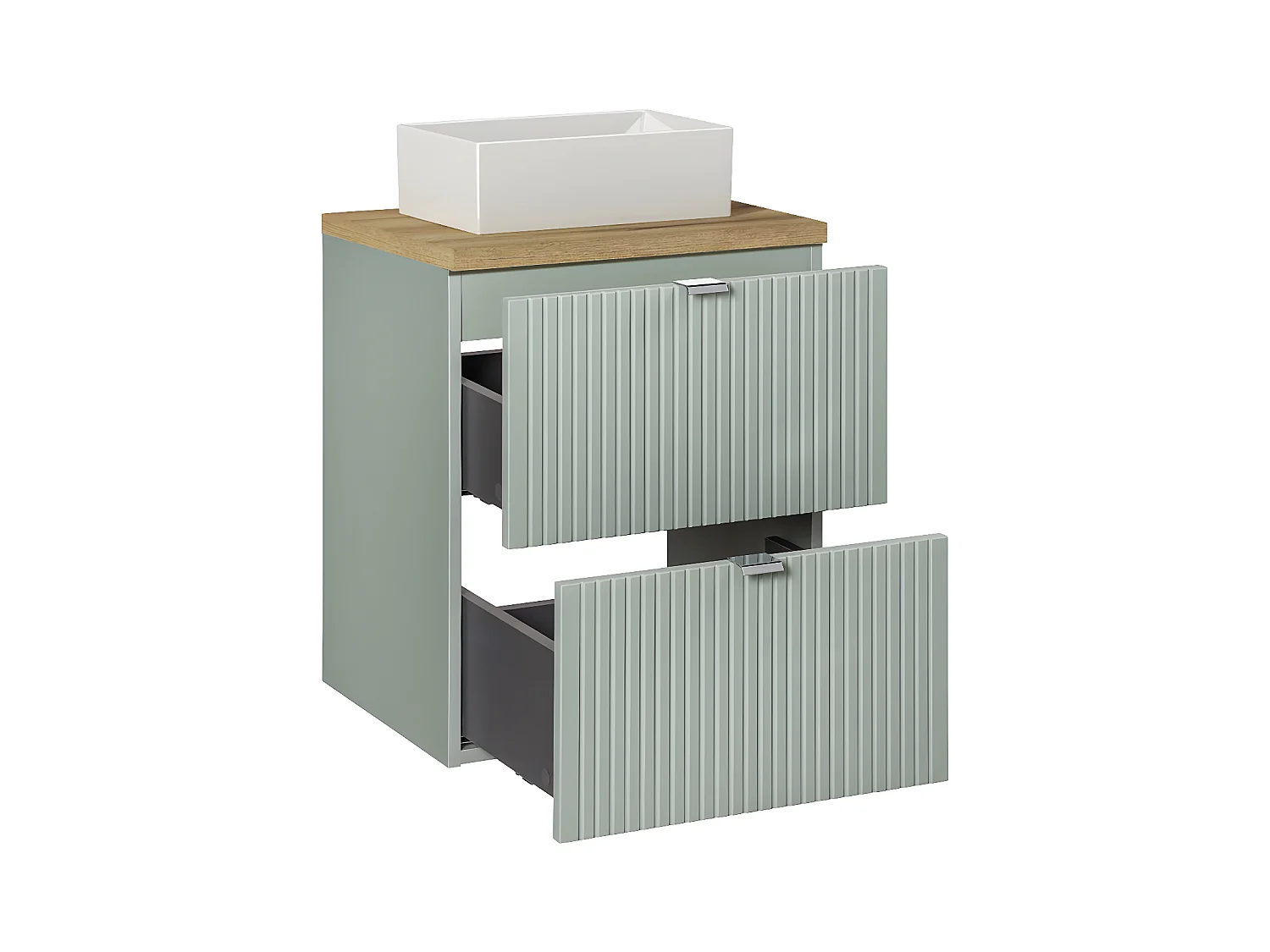 Meuble simple vasque 50cm 2 tiroirs Jade Vert et Bois