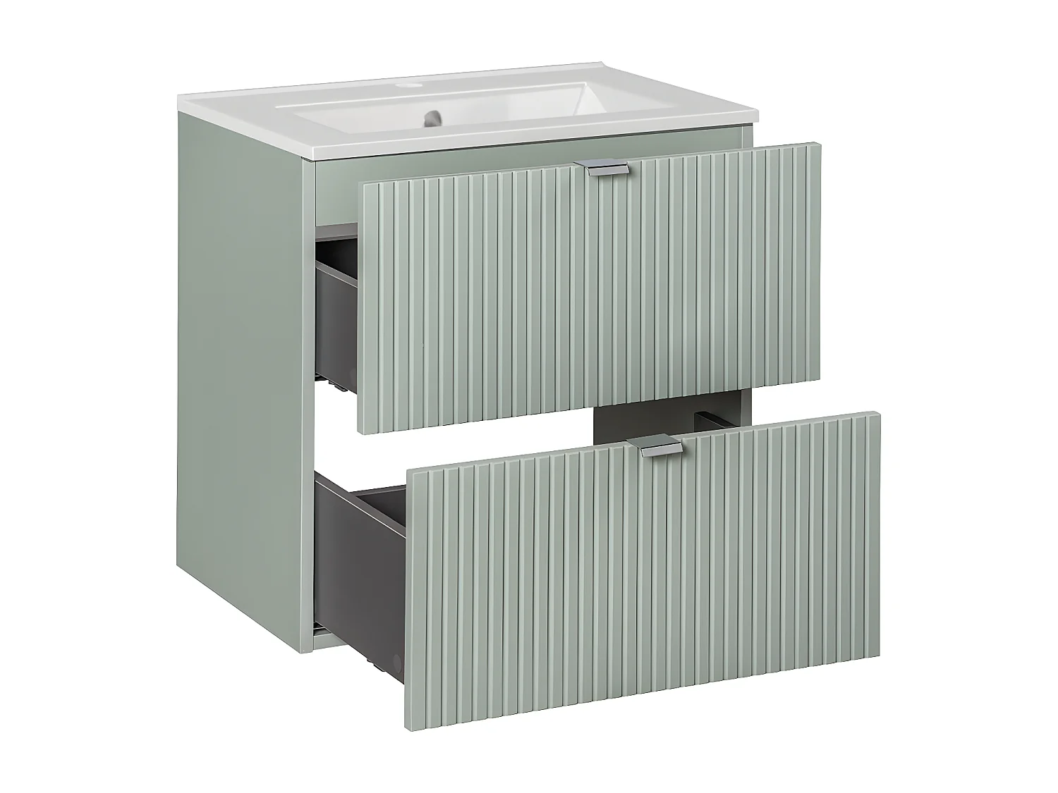 Meuble simple vasque encastrée 60cm 2 tiroirs Jade Vert