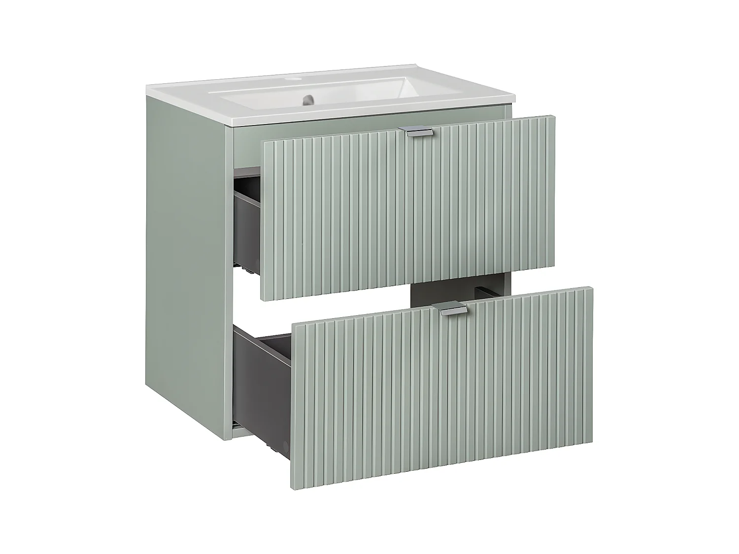 Meuble simple vasque encastrée 60cm 2 tiroirs Jade Vert
