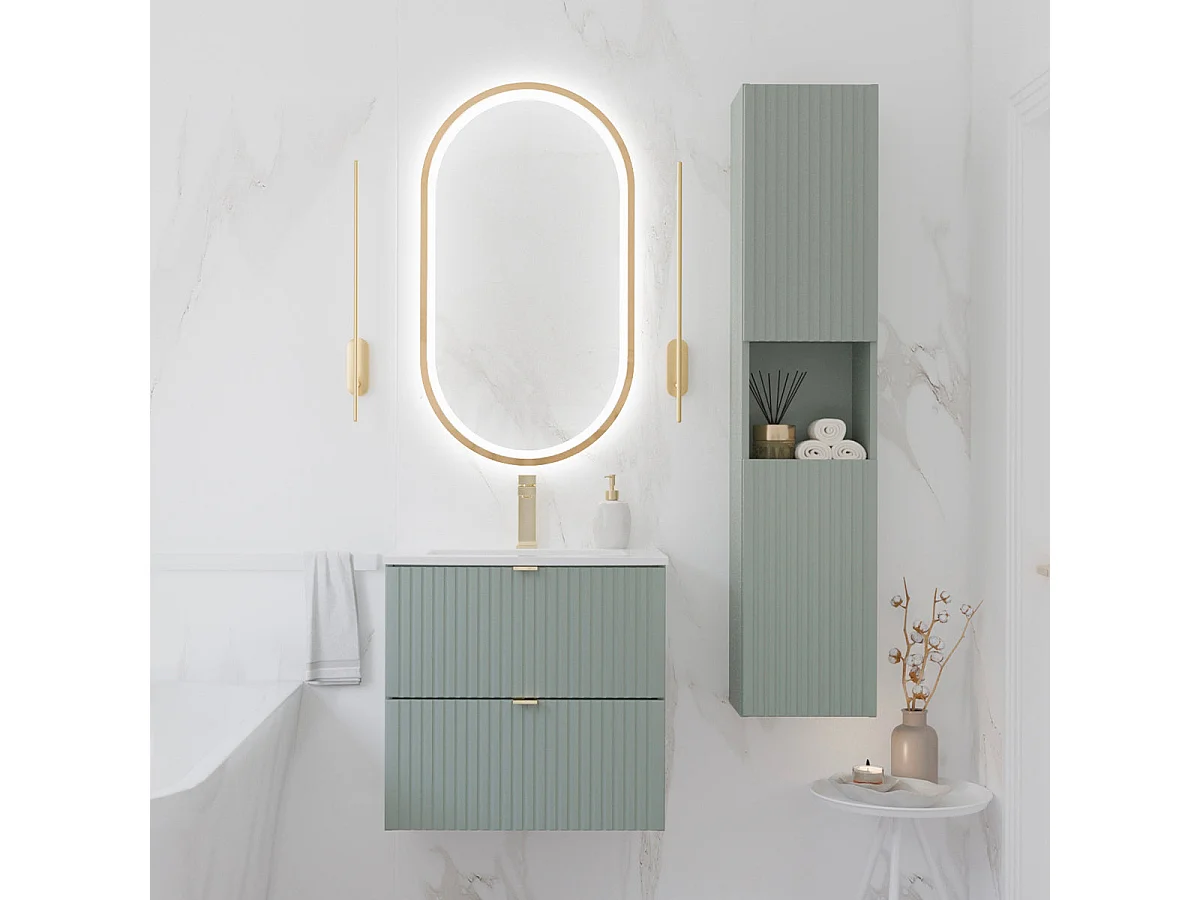 Meuble simple vasque encastrée 60cm 2 tiroirs Jade Vert