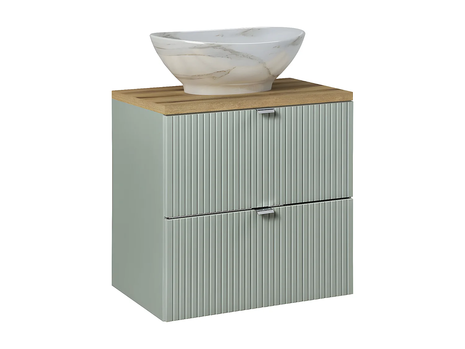 Meuble simple vasque 60cm 2 tiroirs Jade Vert et Bois