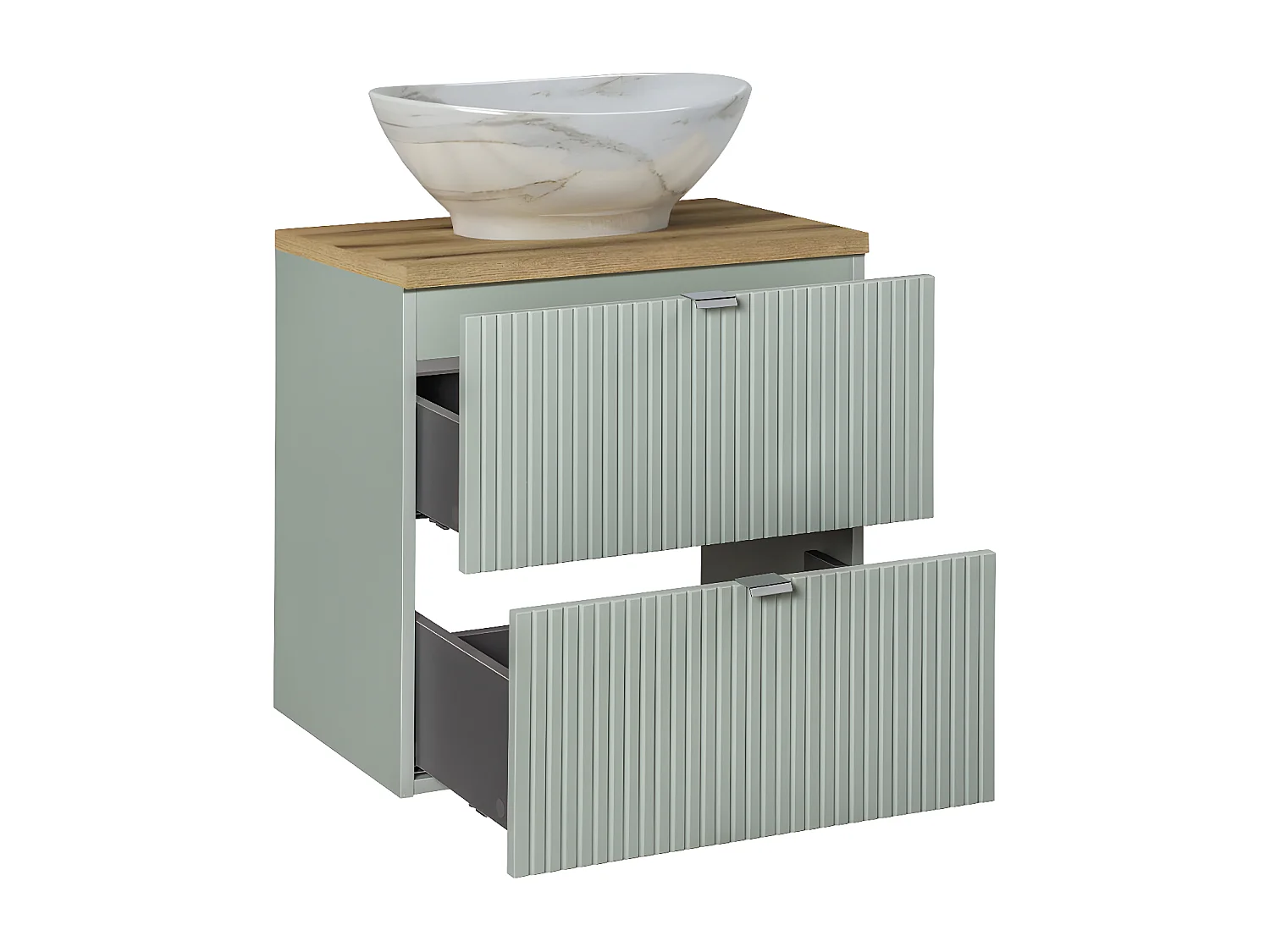 Meuble simple vasque 60cm 2 tiroirs Jade Vert et Bois