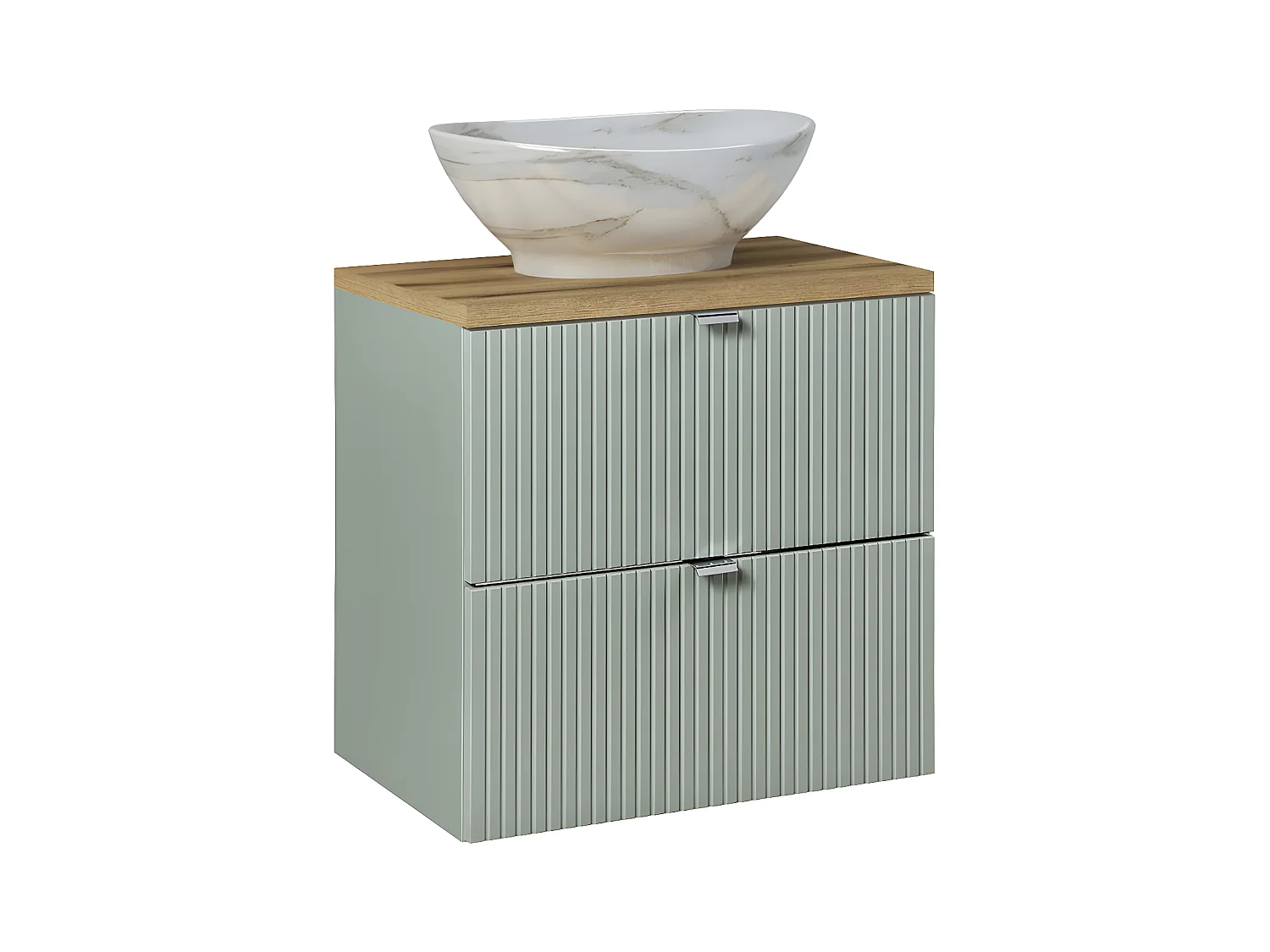 Meuble simple vasque 60cm 2 tiroirs Jade Vert et Bois