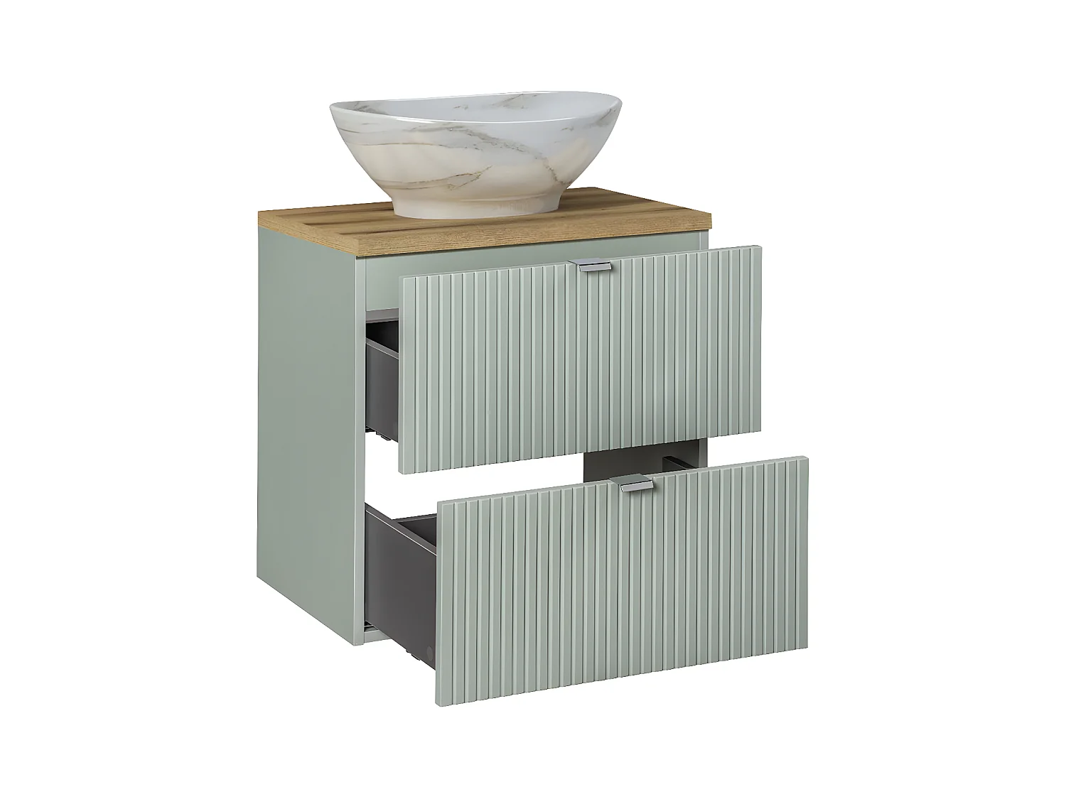 Meuble simple vasque 60cm 2 tiroirs Jade Vert et Bois