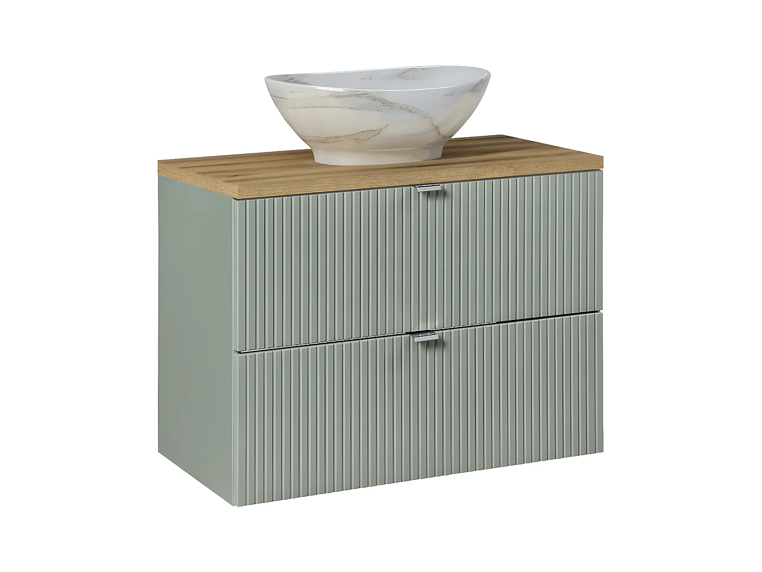 Meuble simple vasque 80cm 2 tiroirs Jade Vert et Bois