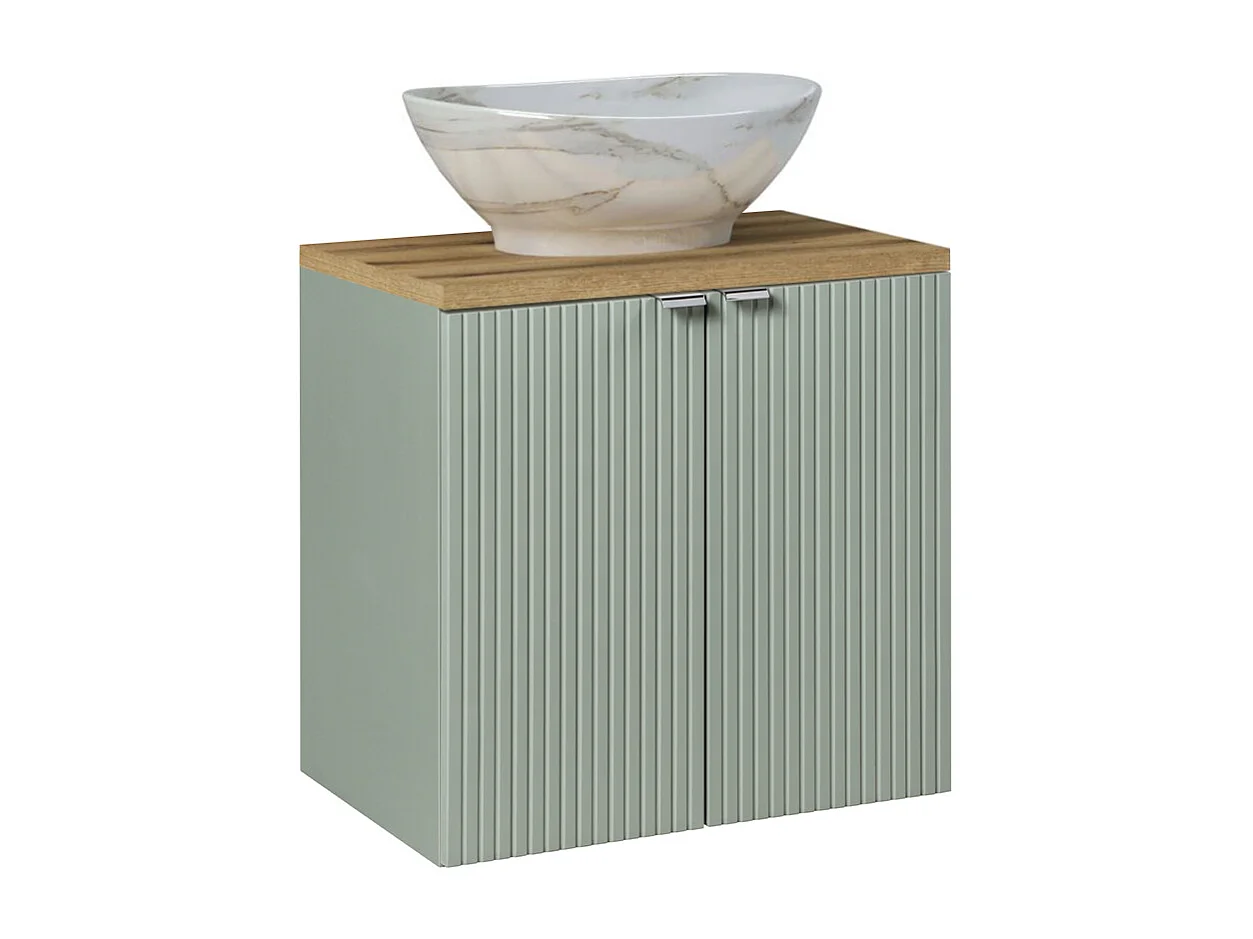 Enkelt håndvask 60 cm med 2 låger Jade Green og træ