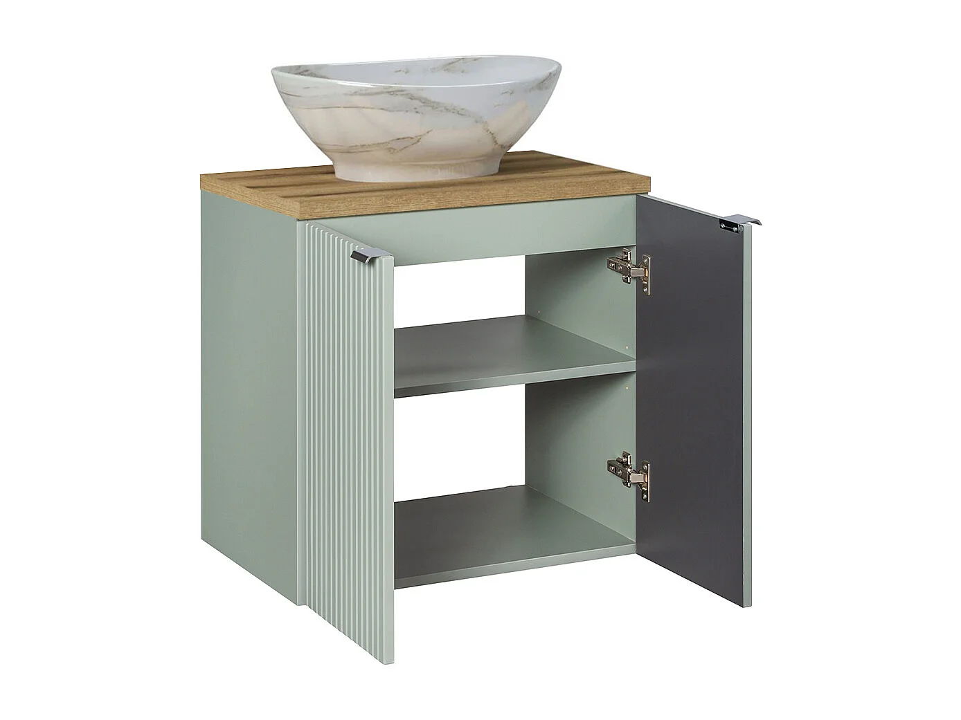 Enkelt håndvask 60 cm med 2 låger Jade Green og træ