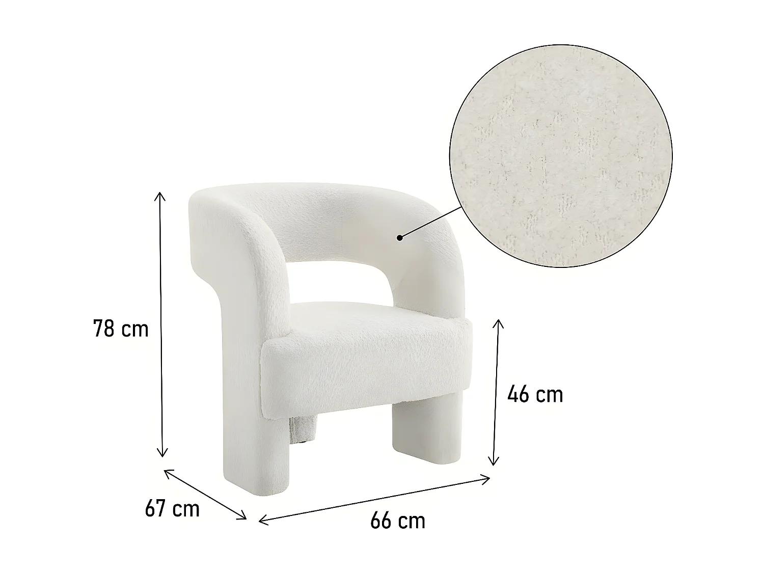Fauteuil 3 pieds design bouclette "Madison" - Blanc