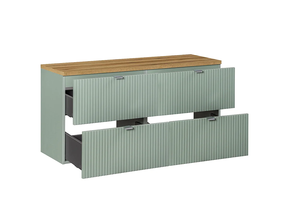 Waschtischunterschrank 120cm 4 Schubladen Waschtischplatte Jade Grün und Holz