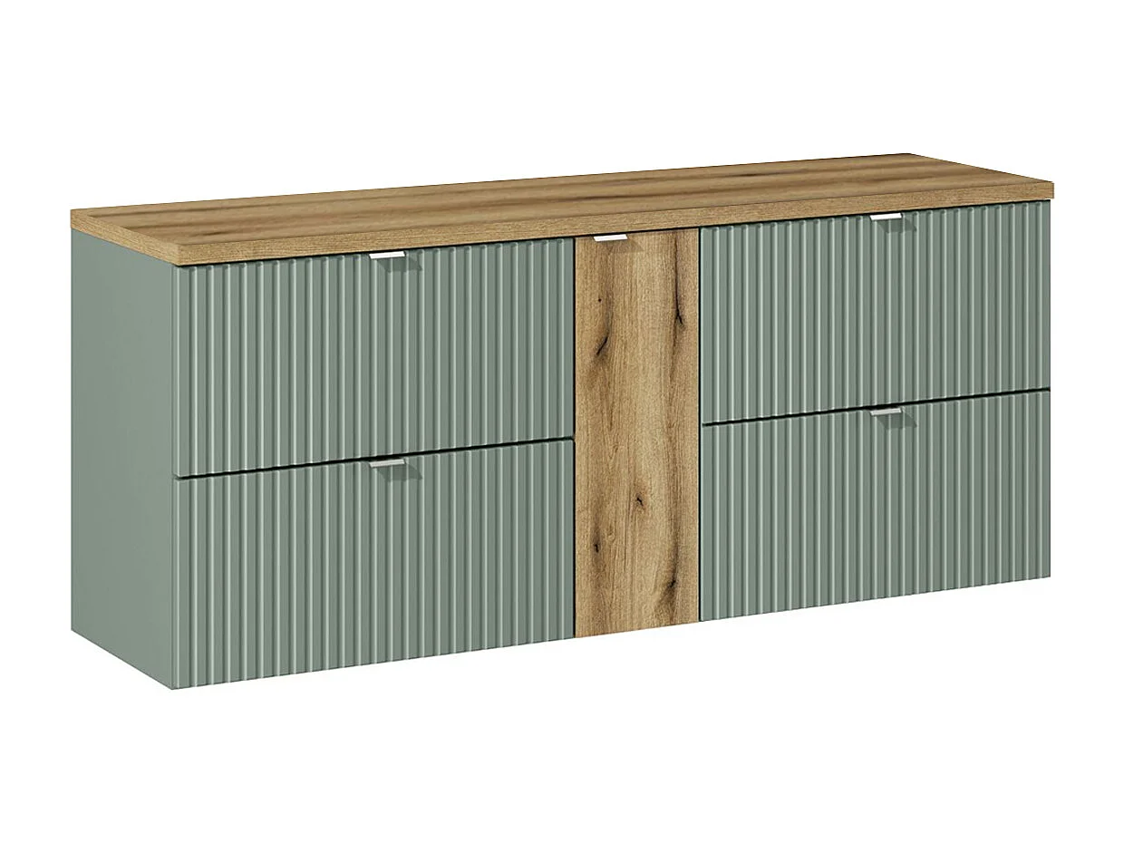 Meuble sous-vasque 140cm 4 tiroirs plan de toilette Jade Vert et Bois