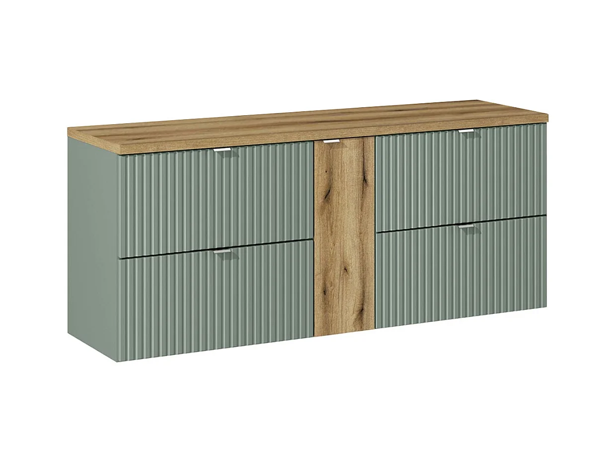 Wastafelonderbouw 140cm 4 laden wastafelblad Jade Groen en Hout