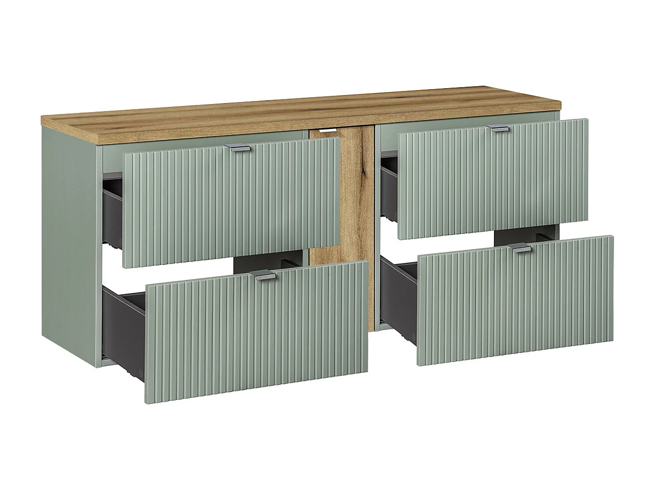 Underskab 140 cm med 4 skuffer og vaskeskabsplade Jade Green og træ