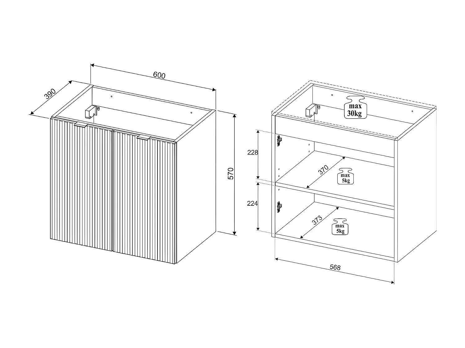 Meuble sous-vasque 60cm 2 portes plan de toilette Jade Vert et Bois